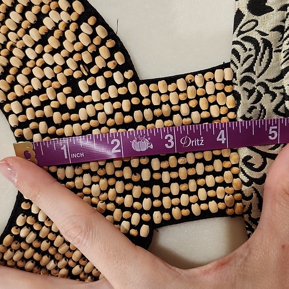 Brown Jacquard Mini Dress with Wood Bead Collar - Picture 7 of 8